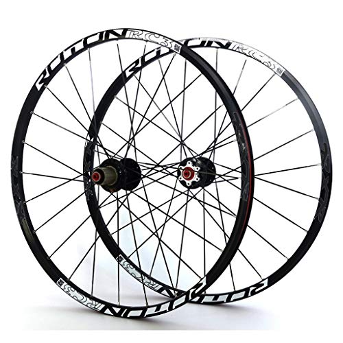 LHHL Juego Ruedas Bicicleta 26"/27.5"/29" MTB Llantas Doble Pared Hub Carbono Rodamiento Sellado Ruedas Bicicleta Freno Disco QR 11 Velocidades 24H (Color : Black, Size : 29")