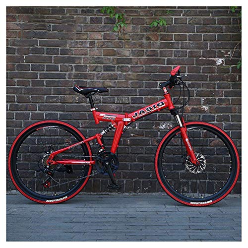 LHQ-HQ Deportes al Aire Libre 26" Montañas Unisex Bicicleta Plegable, Montañas Trail, Bastidor de suspensión Completa de Aluminio, torsión Shifters A través de 21 velocidades con Doble Freno de Disco