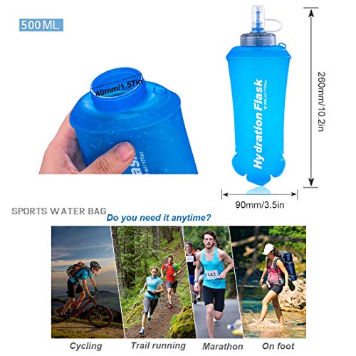 LIBRNTY Soft Flask Botella de Agua Flexible,Soft Flask 500ml,sin BPA, para Corredores,Running Soft Flask Botella,Botella de Agua Deportiva de | Soft Flask para Correr,Running (2pcs)