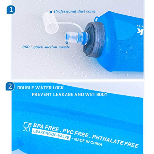 LIBRNTY Soft Flask Botella de Agua Flexible,Soft Flask 500ml,sin BPA, para Corredores,Running Soft Flask Botella,Botella de Agua Deportiva de | Soft Flask para Correr,Running (2pcs)