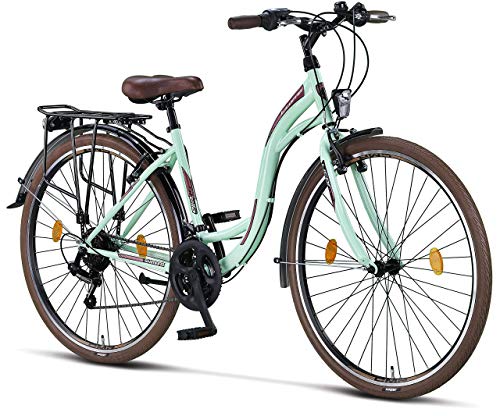 Licorne Bike Bicicleta de Ciudad Stella Premium de 24,26 y 28 Pulgadas, para niños, Hombres y Mujeres, Cambio de 21 velocidades, Bicicleta Holandesa, Mujer, Verde Menta, 28