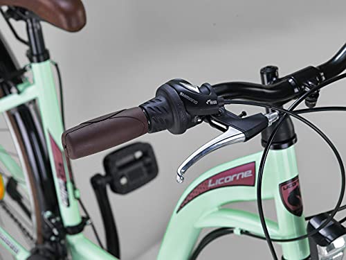 Licorne Bike Bicicleta de Ciudad Stella Premium de 24,26 y 28 Pulgadas, para niños, Hombres y Mujeres, Cambio de 21 velocidades, Bicicleta Holandesa, Mujer, Verde Menta, 28
