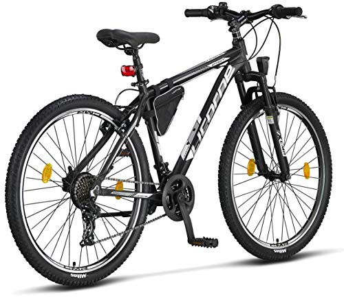 Licorne Bike Bicicleta de montaña prémium para niños, niñas, hombres y mujeres, cambio de 21 velocidades, para hombre, Effect, Niñas, Blanco y negro (freno en V)., 27.5 inches