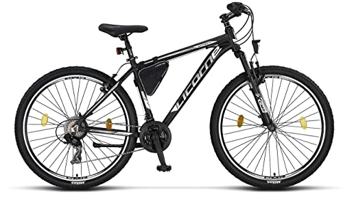 Licorne Bike Bicicleta de montaña prémium para niños, niñas, hombres y mujeres, cambio de 21 velocidades, para hombre, Effect, Niñas, Blanco y negro (freno en V)., 27.5 inches