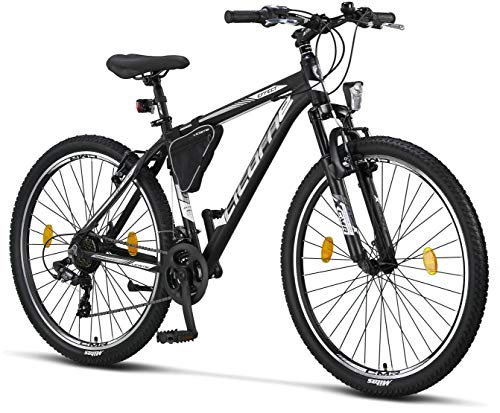 Licorne Bike Bicicleta de montaña prémium para niños, niñas, hombres y mujeres, cambio de 21 velocidades, para hombre, Effect, Niñas, Blanco y negro (freno en V)., 27.5 inches