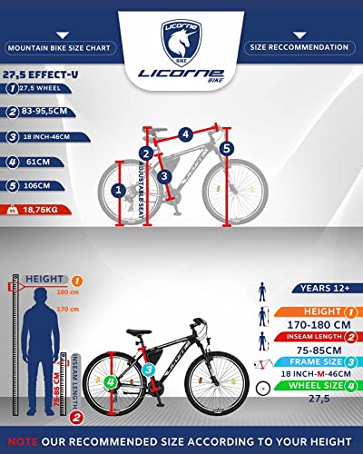 Licorne Bike Bicicleta de montaña prémium para niños, niñas, hombres y mujeres, cambio de 21 velocidades, para hombre, Effect, Niñas, Blanco y negro (freno en V)., 27.5 inches