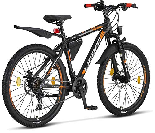 Licorne Bike Bicicleta de montaña prémium para niños, niñas, hombres y mujeres, cambio de 21 velocidades, para hombre, Effect, Niñas, negro/naranja (2 frenos de disco)., 66,04 cm