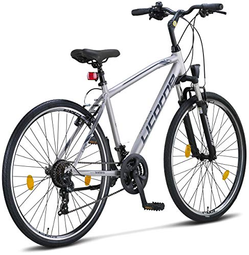 Licorne Bike Bicicleta de trekking prémium de 28 pulgadas, para niños, niñas, mujeres y hombres, cambio de 21 velocidades, bicicleta para hombre, bicicleta de niño, Life M-V, color gris/negro