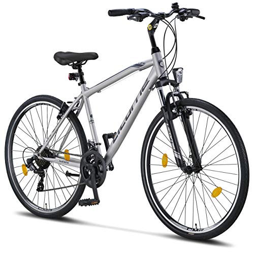 Licorne Bike Bicicleta de trekking prémium de 28 pulgadas, para niños, niñas, mujeres y hombres, cambio de 21 velocidades, bicicleta para hombre, bicicleta de niño, Life M-V, color gris/negro