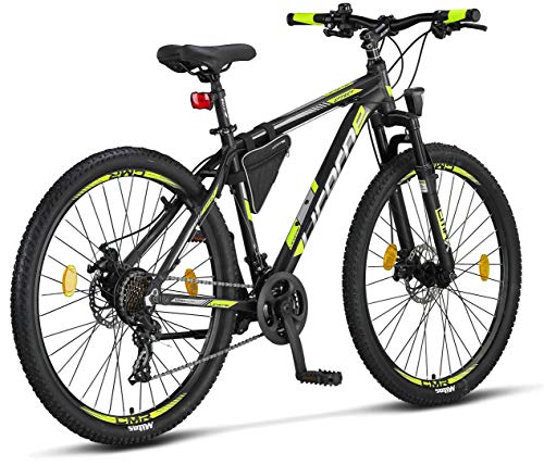 Licorne Bike Effect Premium - Bicicleta de montaña 27,5 pulgadas - para niños, niñas, hombres y mujeres - Cambio de 21 velocidades - para hombre - Negro/Lime (2 frenos de disco)