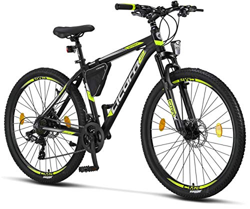 Licorne Bike Effect Premium - Bicicleta de montaña 27,5 pulgadas - para niños, niñas, hombres y mujeres - Cambio de 21 velocidades - para hombre - Negro/Lime (2 frenos de disco)