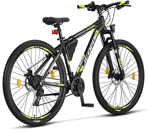 Licorne Bike Effect Premium - Bicicleta de montaña de 29 pulgadas - para niños, niñas, hombres mujeres - Cambio de 21 velocidades - para hombre - Negro/Lime (2 frenos de disco)