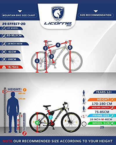 Licorne Bike Effect Premium - Bicicleta de montaña de 29 pulgadas - para niños, niñas, hombres y mujeres - Cambio de 21 velocidades - para hombre - negro/blanco (2 x frenos de disco)