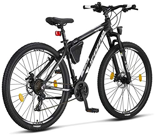 Licorne Bike Effect Premium - Bicicleta de montaña de 29 pulgadas - para niños, niñas, hombres y mujeres - Cambio de 21 velocidades - para hombre - negro/blanco (2 x frenos de disco)