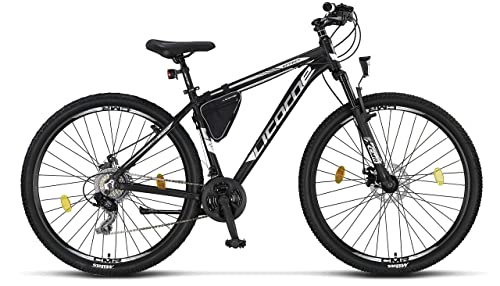 Licorne Bike Effect Premium - Bicicleta de montaña de 29 pulgadas - para niños, niñas, hombres y mujeres - Cambio de 21 velocidades - para hombre - negro/blanco (2 x frenos de disco)