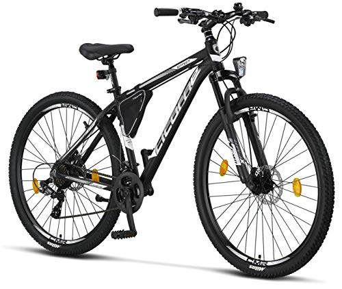 Licorne Bike Effect Premium - Bicicleta de montaña de 29 pulgadas - para niños, niñas, hombres y mujeres - Cambio de 21 velocidades - para hombre - negro/blanco (2 x frenos de disco)