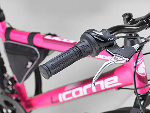 Licorne Bike Guide Bicicleta de montaña de 24 Pulgadas, Cambio de 21 velocidades, suspensión de Horquilla,Infantil, para niños y niñas, para Hombre y Mujer, Bolsa para Cuadro, Rosa/Blanco