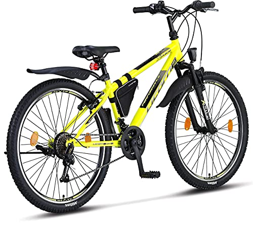 Licorne Bike Premium - Bicicleta de montaña para niña, niño, Hombre y Mujer, Cambios de 21 velocidades, Unisex Adulto, Amarillo/Negro, 26