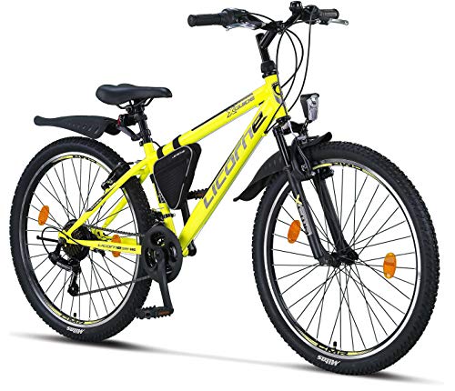 Licorne Bike Premium - Bicicleta de montaña para niña, niño, Hombre y Mujer, Cambios de 21 velocidades, Unisex Adulto, Amarillo/Negro, 26