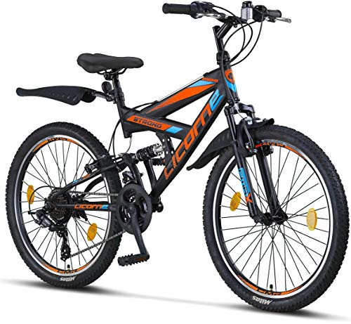 Licorne Bike Strong V - Bicicleta de montaña de 24 pulgadas Fully, para bicicleta de montaña de 8,9,10,11, cambio de 21 velocidades, suspensión completa, para niños y hombres