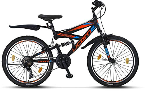 Licorne Bike Strong V - Bicicleta de montaña de 26 pulgadas Fully, freno en V delantero y trasero, cambio de 21 marchas, suspensión completa, bicicleta para jóvenes y hombres