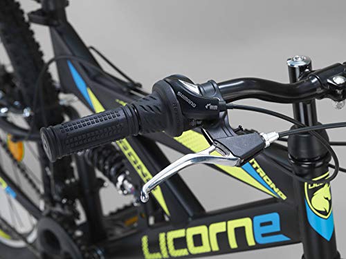 Licorne Bike Strong V - Bicicleta de montaña de 26 pulgadas Fully, freno en V delantero y trasero, cambio de 21 marchas, suspensión completa, bicicleta para jóvenes y hombres