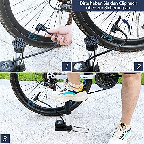 Lifelf Bomba de Bicicleta, Mini Bombas de pie portátiles con manómetro para Todas Las válvulas AV/DV/SV, Bomba de Suelo Adecuada para Bicicletas de MTB, Bicicletas de Ciudad y Bicicletas de niños