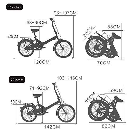 Ligera mini bicicleta plegable Pequeño Bicicleta plegable Amortiguador de bicicleta portátil con neumáticos antideslizantes para Adultos de bicicletas Estudiante - 16 pulgadas / 20 pulgadas,A,16in