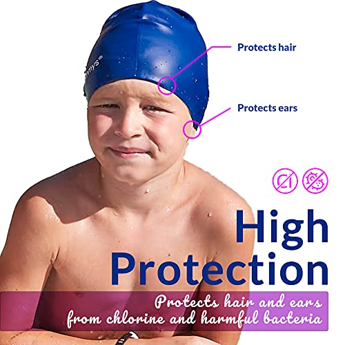 Limmys Gorro Piscina para Niños – Gorro Piscina Niño 100% Silicona – Gorro Piscina Niña – Gorros de Piscina Cómodos, Elásticos y de Calidad – Gorro de Natación Infantil Atractivos (Azul)