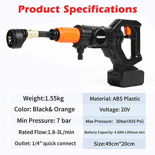 Limpiador de alta presión con batería de 20 V, máx. 30 bar, 435 psi, limpiador portátil con batería de iones de litio, cargador y accesorios de limpieza (2 pilas)