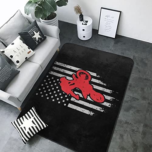 LINGF Motocross Dirt Bike USA American Flag Area Rugs Living Room Bedroom Kitchen Carpet Floor Mats Home Decor 60x39 Inch