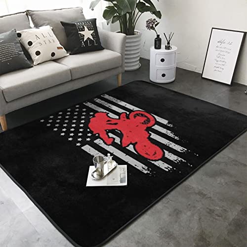 LINGF Motocross Dirt Bike USA American Flag Area Rugs Living Room Bedroom Kitchen Carpet Floor Mats Home Decor 60x39 Inch