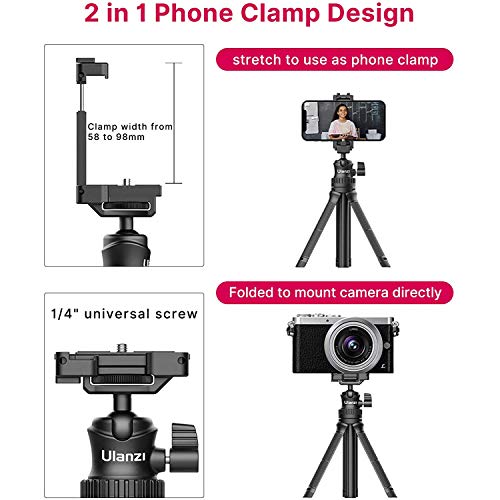 Linghuang MT-34 - Mini trípode extensible para tableta, palo selfie con pinza 2 en 1 para iPhone, cámara de acción, GoPro, Sony, Canon, Nikon, DSLR, Vloging, películas, transmisión en directo