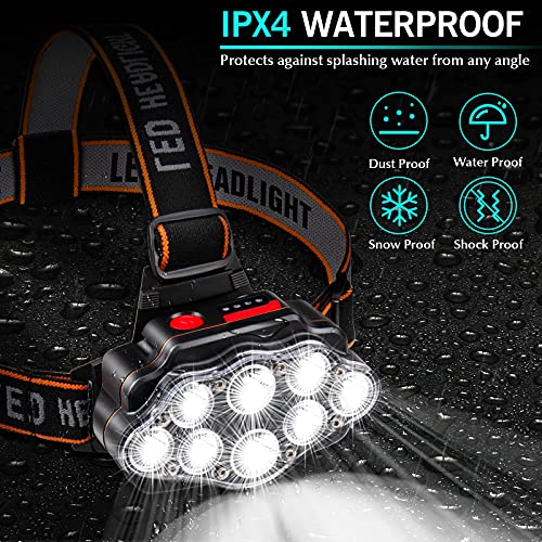 Linterna Frontal LED Recargable, Alta Potencia Linterna Cabeza con 4 Modos, Alcance de 500M, Linterna Frontal LED conImpermeable IPX20 para Casco, Pesca, Bicicleta, Camping y Caza