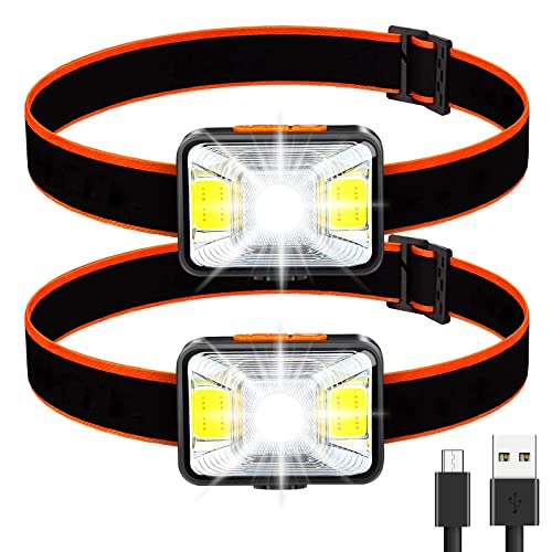 Linterna Frontal LED USB Recargable (2 Piezas), Linterna Cabeza Muy Brillante, 5 Modos de Luz (Blanco y Rojo), IPX5 Impermeable, Mini Frontal LED para Niños, Correr, Acampar, Pescar, Ciclismo