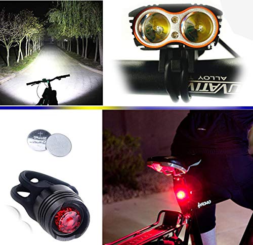 Linterna LáMPARA para Bicicletas Bici CREE XM-L U2 - Luz LED Frontal para Manillar de Bicicleta (2 focos, 5000 Lumens, 4 Modos) con 2 x Luz Luces Lámpara Trasera para Bici Bicicleta