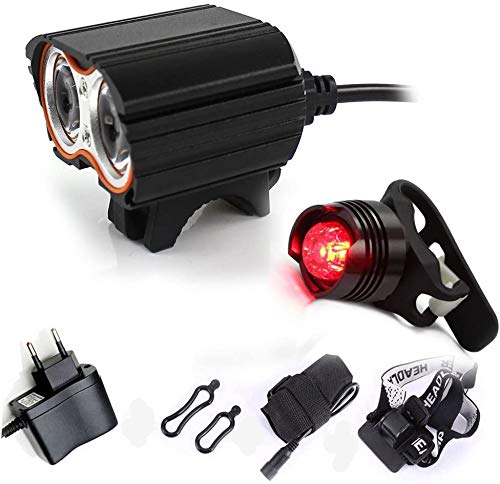 Linterna LáMPARA para Bicicletas Bici CREE XM-L U2 - Luz LED Frontal para Manillar de Bicicleta (2 focos, 5000 Lumens, 4 Modos) con 2 x Luz Luces Lámpara Trasera para Bici Bicicleta