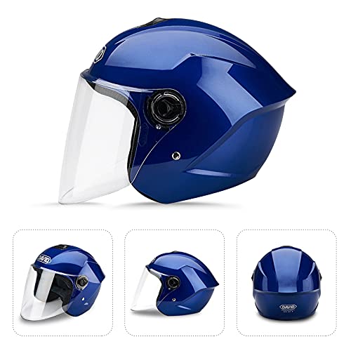 LIONCIANO Cascos De Motocicleta para Hombres y Mujeres, Cascos De Ciclomotor con Viseras.El Cabezal Anticolisión Protege La Seguridad Vial De Los Usuarios(Azul)