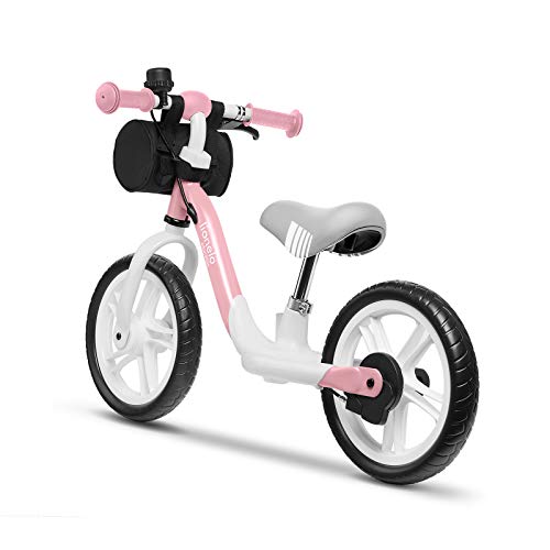 LIONELA Arie Bicicleta de equilibrio Para niños de hasta 30 kg Ruedas de 12 pulgadas Freno de mano Manillar y sillín ajustables y cómodos Cinturón para transporte