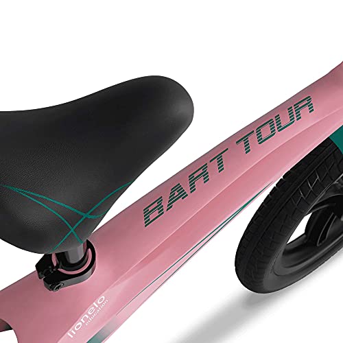 LIONELO Bart Bicicleta sin Pedales de 2 años hasta 30kg, Cuadro de magnesio, al Estilo Deportivo, Ruedas 12", Altura de Manillar y sillín Regulable, Muy Robusta y Ligera (Rosa Bubblegum, Bart Tour)