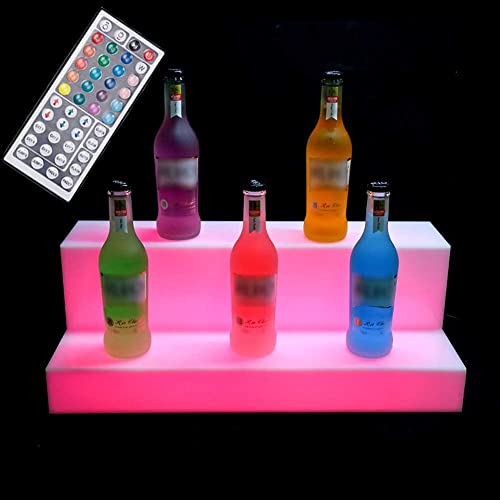 Liquor Bottle Display Shelf Light 2 Step 20 Colors Led Lighted Wine Drinks Lighting Shelves Rack Stand With Rf Remote Control For Party 24In
