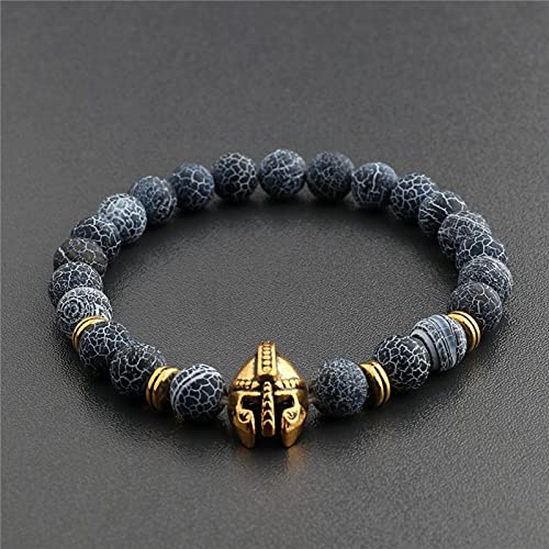 LIUSHI 2 Pack Spartan Warrior Casco 8mm Natural Meteaning Stone Pulsera con Cuentas Búho Lion Colgante Curación Balance Yoga Pulseras Chrimas Regalo (Metal Color : 501)