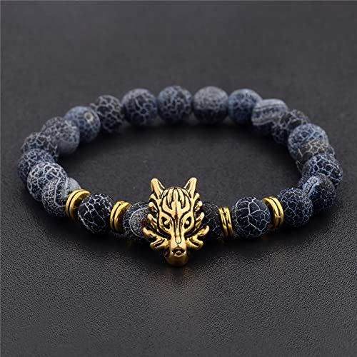 LIUSHI 2 Pack Spartan Warrior Casco 8mm Natural Meteaning Stone Pulsera con Cuentas Búho Lion Colgante Curación Balance Yoga Pulseras Chrimas Regalo (Metal Color : 501)