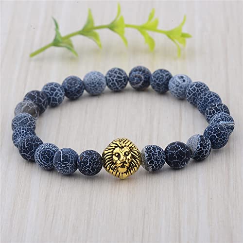 LIUSHI 2 Pack Spartan Warrior Casco 8mm Natural Meteaning Stone Pulsera con Cuentas Búho Lion Colgante Curación Balance Yoga Pulseras Chrimas Regalo (Metal Color : 501)