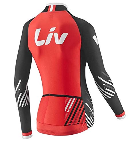 LIV Camiseta de manga larga roja larga para bicicleta de ciclismo, color rojo y negro