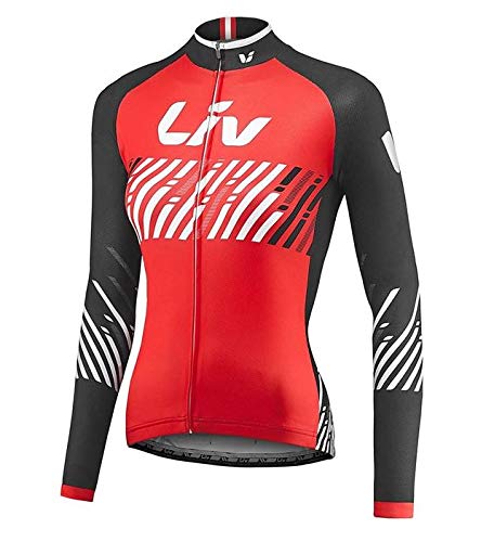 LIV Camiseta de manga larga roja larga para bicicleta de ciclismo, color rojo y negro