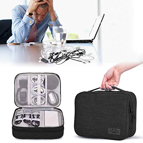 LIVACASA Bolsa de Viaje Cable Organizador Estuche para Eléctricas Accesesorios Impermeable Portatíl para Cables Cargador Bolsillo Negro