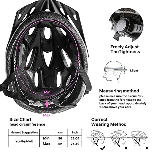 LIVLOV Casco Bicicleta Mujer Certificado CE, Casco Bicicleta Adulto Ajustable 56-62 cm, Casco de Bicicleta de Montaña con Visera Extraíble y Acolchado