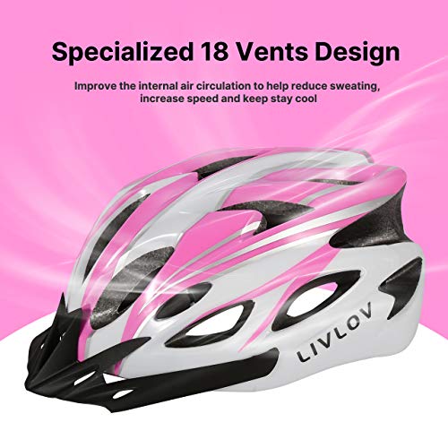 LIVLOV Casco Bicicleta Mujer Certificado CE, Casco Bicicleta Adulto Ajustable 56-62 cm, Casco de Bicicleta de Montaña con Visera Extraíble y Acolchado