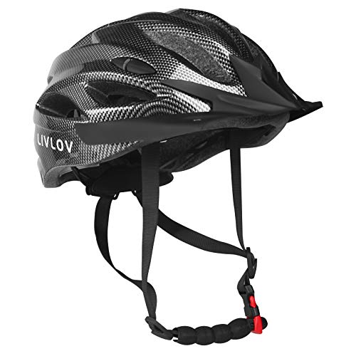 LIVLOV Casco Bicicleta Unisex Adulto Unisexo Ajustable 56-62 cm con Visera y Forro Desmontable Especializado para Ciclismo de Montaña Motocicleta (Negro carbón)